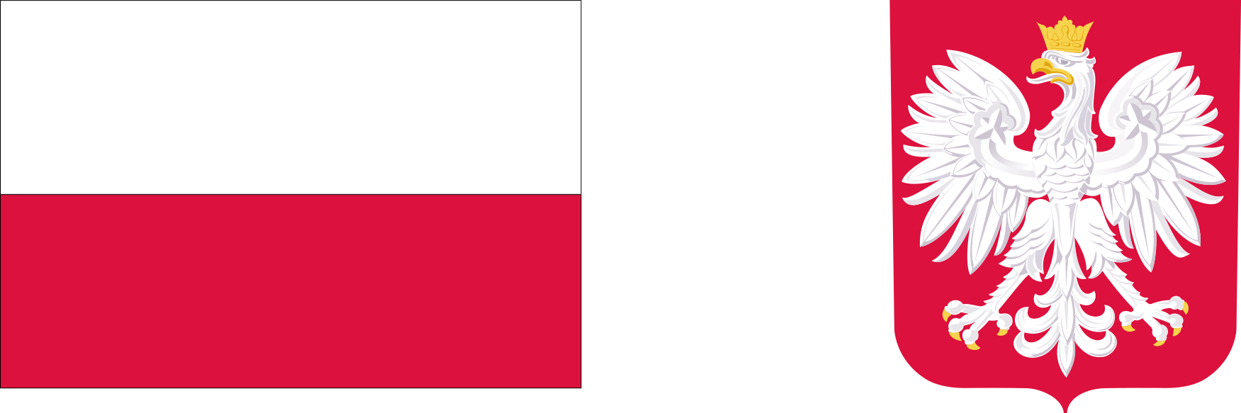 Logotypy: od lewej Flaga Państwowa Rzeczypospolitej Polskiej, Godło Rzeczypospolitej Polskiej