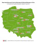 Mapa SCWEW w Polsce z liczbą placówek ogólnodostępnych objętych wsparciem