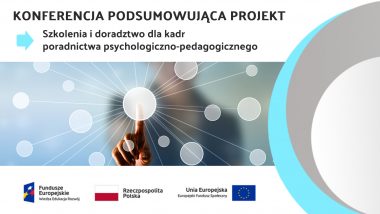 Plakat informacyjny konferencji z logo Funduszy Europejskich, flagą Rzeczypospolitej Polskiej i Unii Europejskiej.